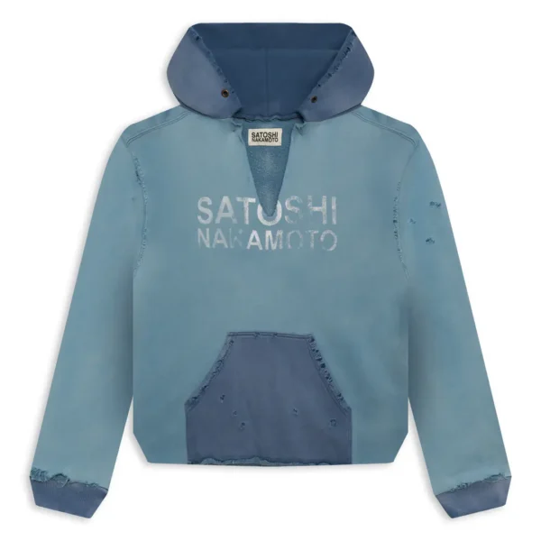 satoshi nakamoto distressed v cut hoodie