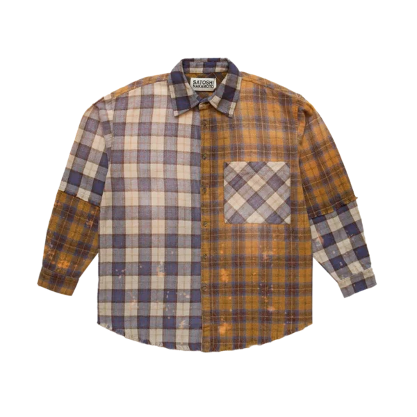 Satoshi Nakamoto Patchwork Logo Flannel Shirt Brown
